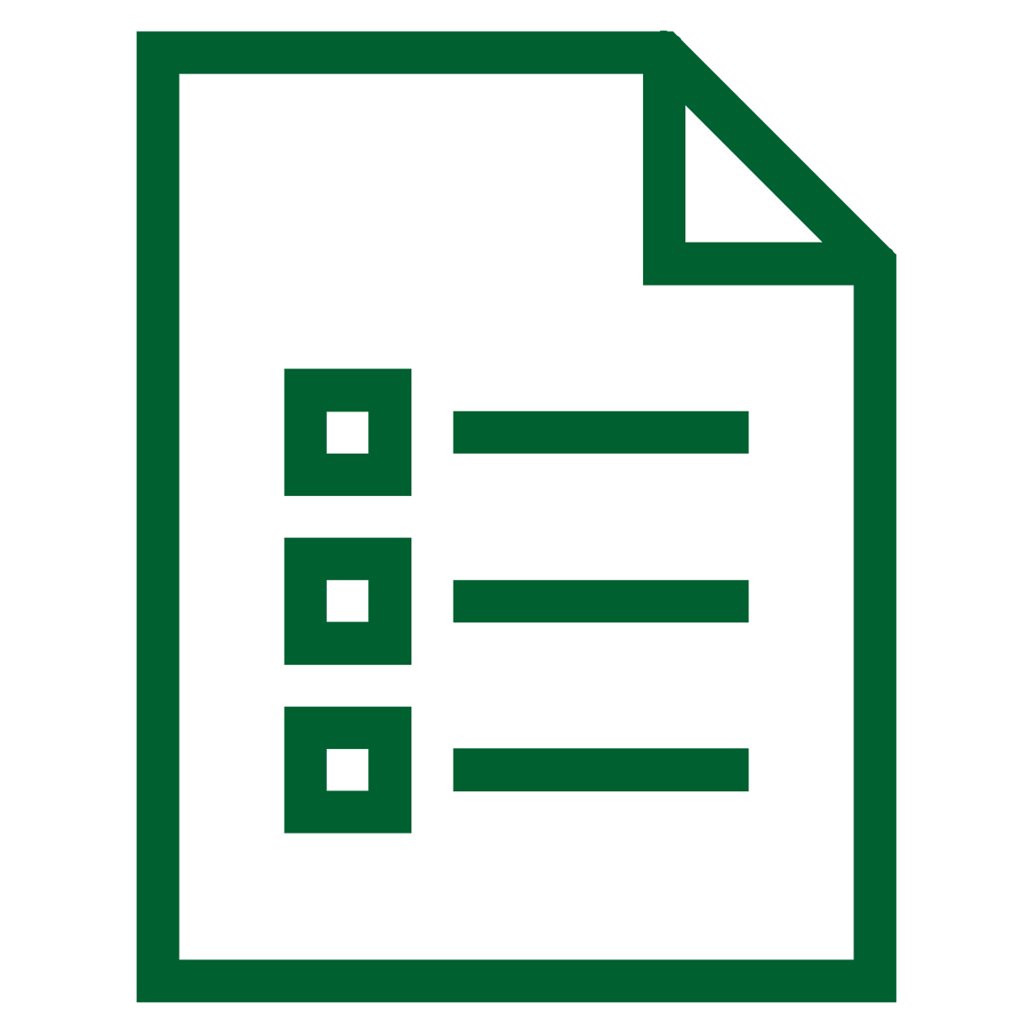 En enkel illustration av ett dokument med tre punkter i en checklista, visat med gröna rutor och linjer som symboliserar att-göra-punkter.