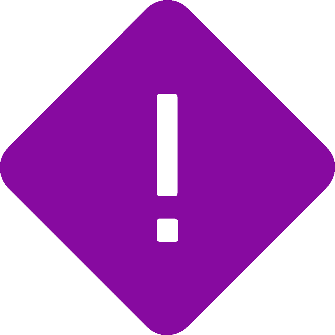 En lila varningssymbol i form av en romb med ett utropstecken som markerar risker eller fallgropar att vara uppmärksam på.