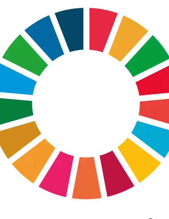Logotyp för de globala målen i form av en cirkel i de olika målens olika färger.  