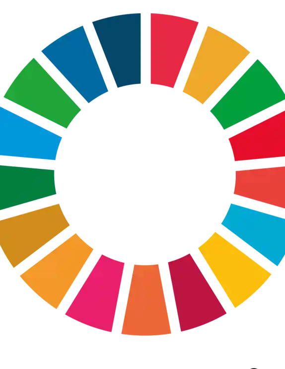 Logotyp för de globala målen i form av en cirkel i de olika målens olika färger.