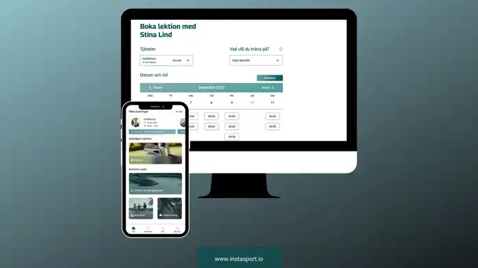 InstaSports bokningssystem i mobil och på desktop.