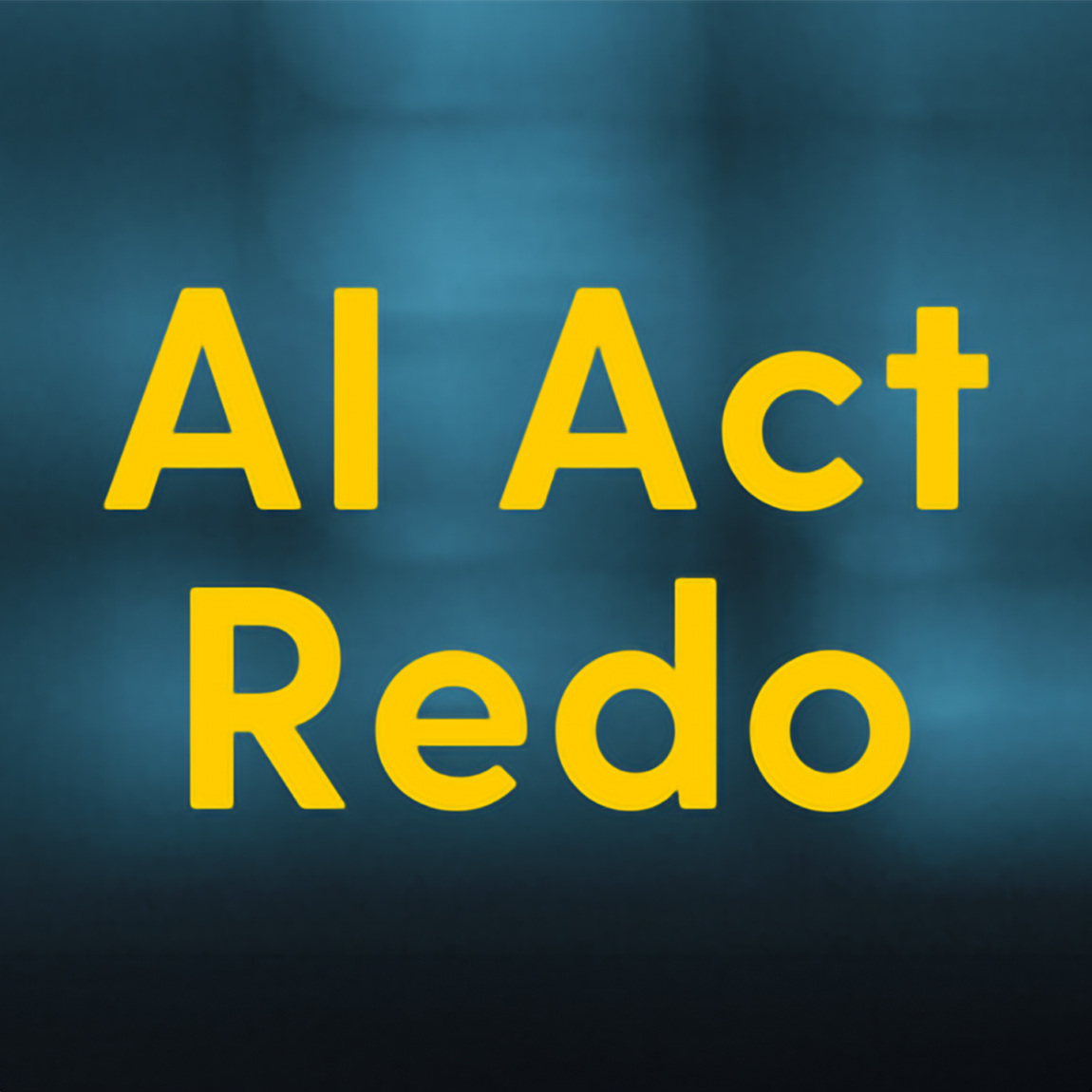 En bild med blåtonad bakgrund och gul text som säger "AI Act Redo". Bilden används för att visa att materialet eller verksamheten är förberedd för att följa kraven i EU:s AI-förordning.