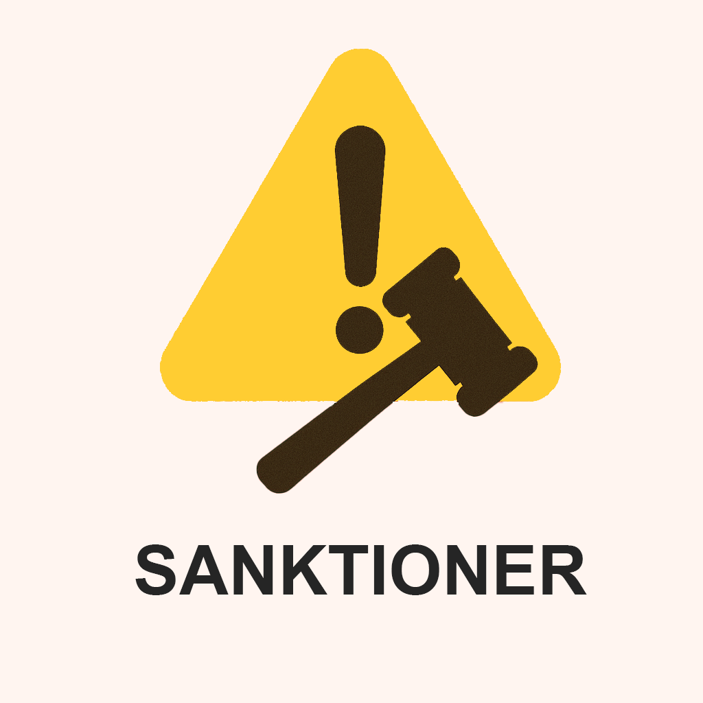 AI-genererad illustration av möjliga sanktioner inom AI-förordningen: gul varningstriangel med svart utropstecken och en domarklubba, ovanför texten "SANKTIONER".