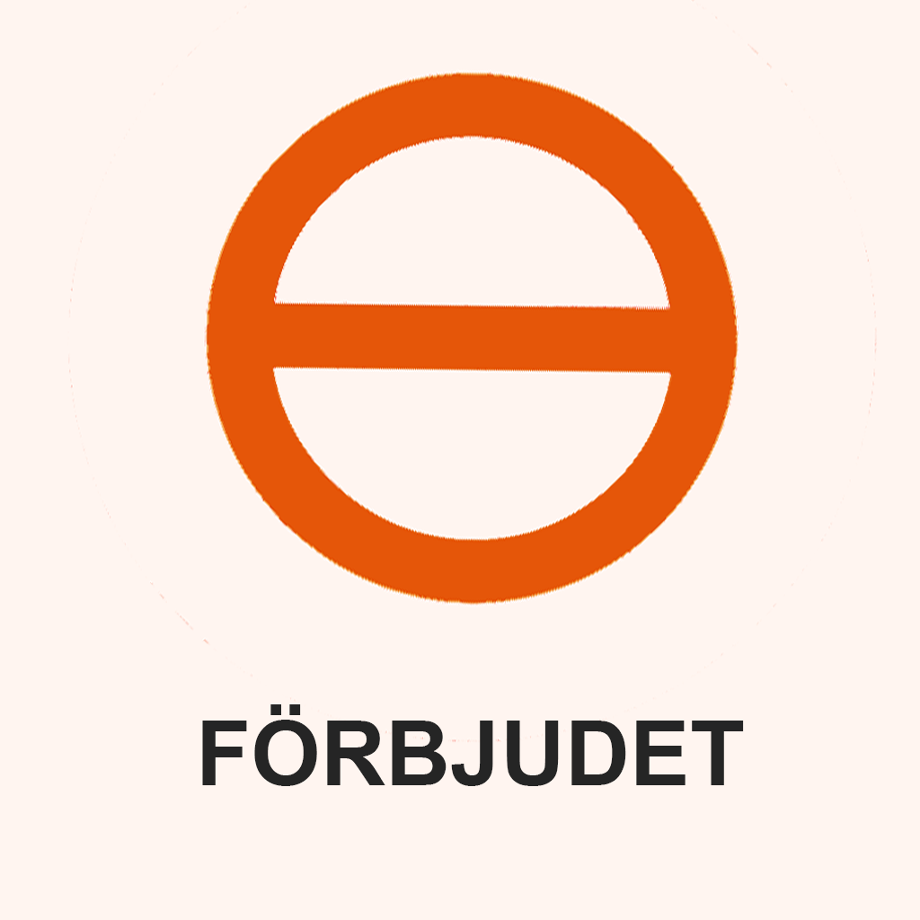 AI-genererad illustration av AI-förordningens risknivåer: röd symbol för "förbjudet" med ett horisontellt streck i cirkel och texten "FÖRBJUDET" under.