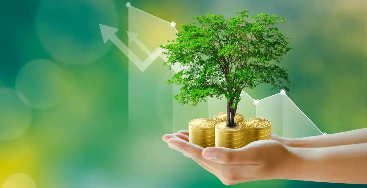 Träd som växer på en trave med mynt.