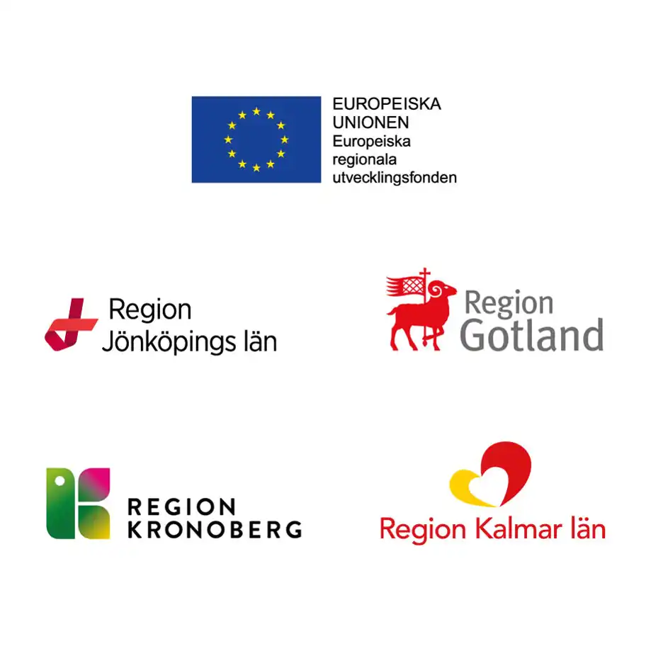 Logotyper; EU, Region Jönköpings län, Region Gotland, Region Kronoberg, Region Kalmar län 