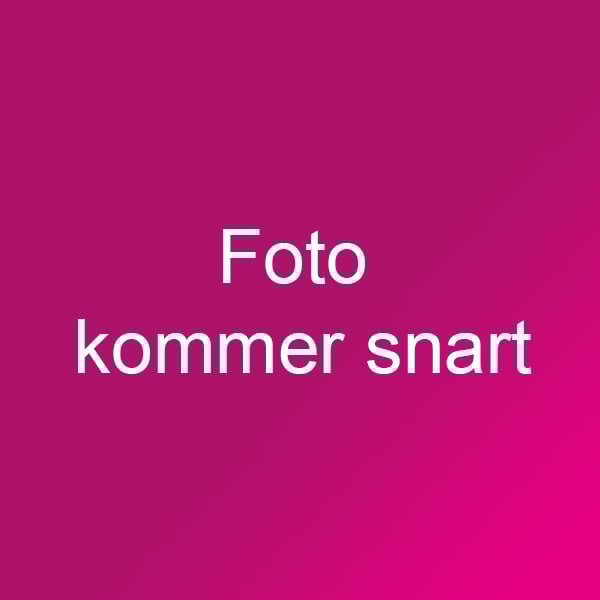 En bild med rosa bakgrund och vit text som säger "Foto kommer snart".